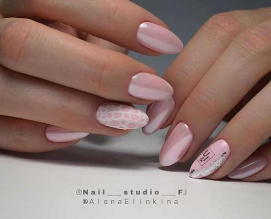 Pink manicure with foam pattern