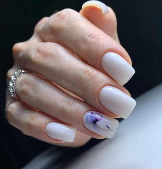 Milk manicure with a pattern