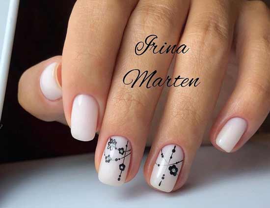 Milk manicure with a flower