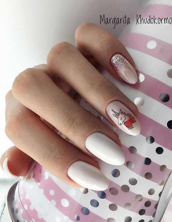 Pink and white unicorn manicure