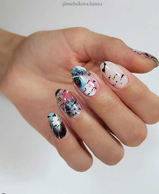 Stamping, splashes and strokes in one manicure