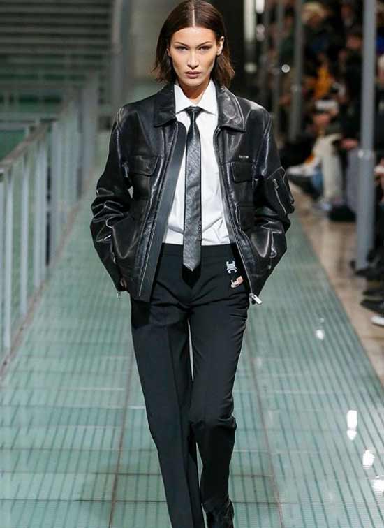 Bella Hadid fashion leather jacket