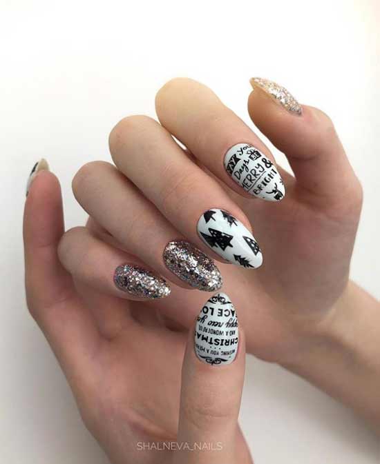 White with black nail art