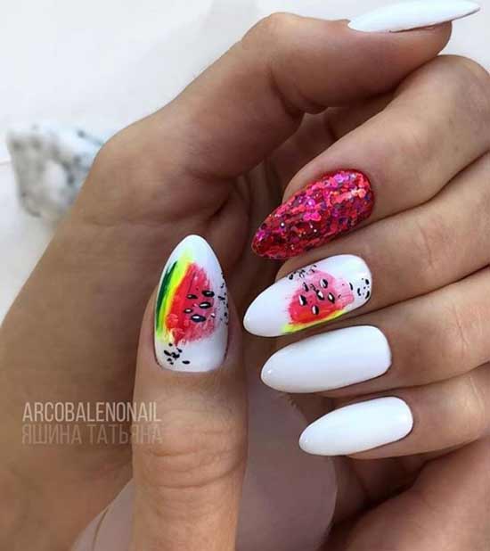 White patterned nail art