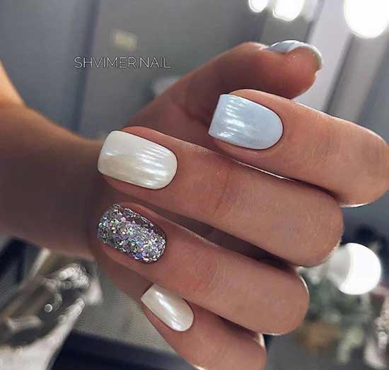 White with blue manicure