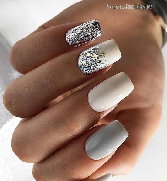 Milk with silver manicure