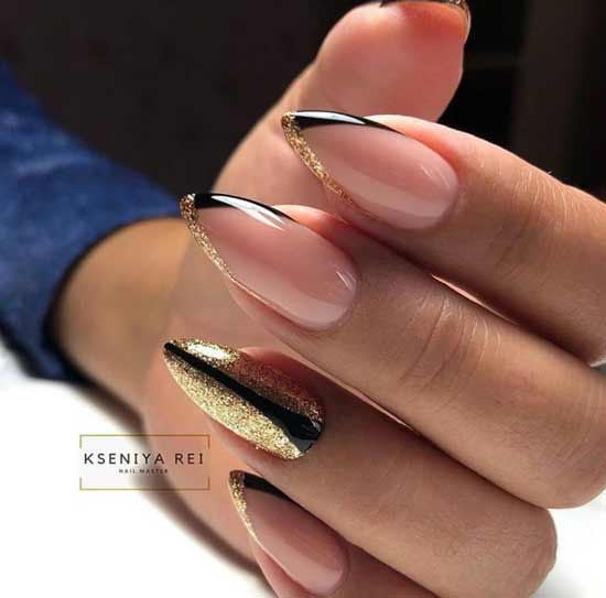 Golden black French manicure