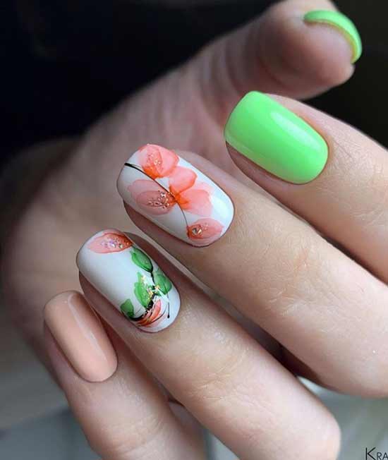 Summer manicure with a picture photo