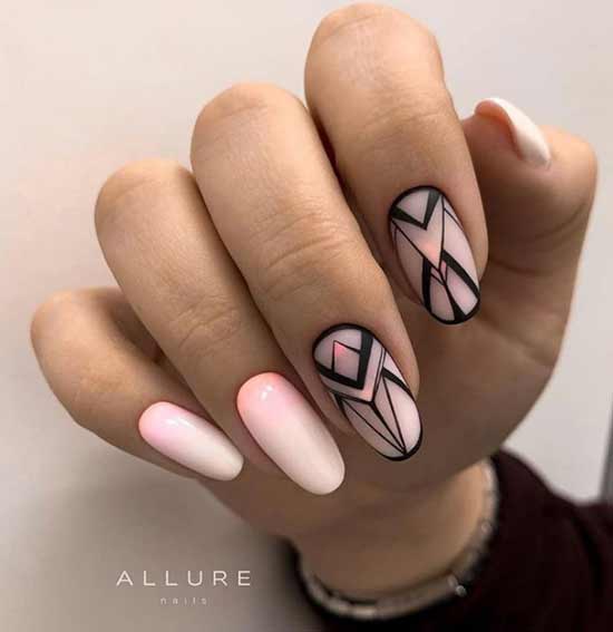 Drawings on nails in the style of geometry