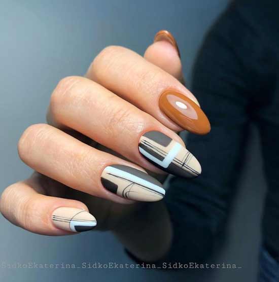 Brown manicure with design