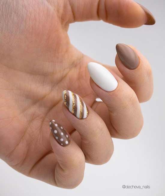 White brown and gold nail designs