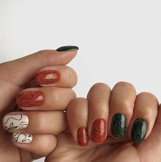 Brown with green nail art