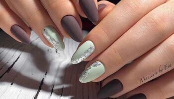 Light green with brown manicure design