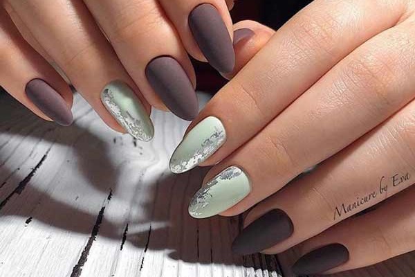 Light green with brown manicure design