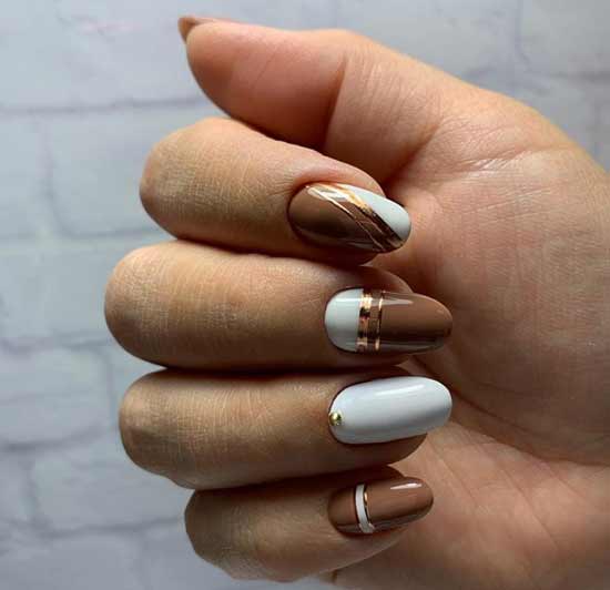 Brown and white manicure