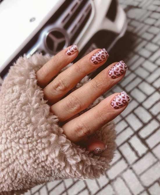 Brown leo print on nails