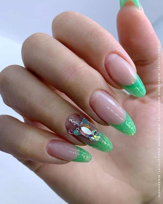 Light green french long nails