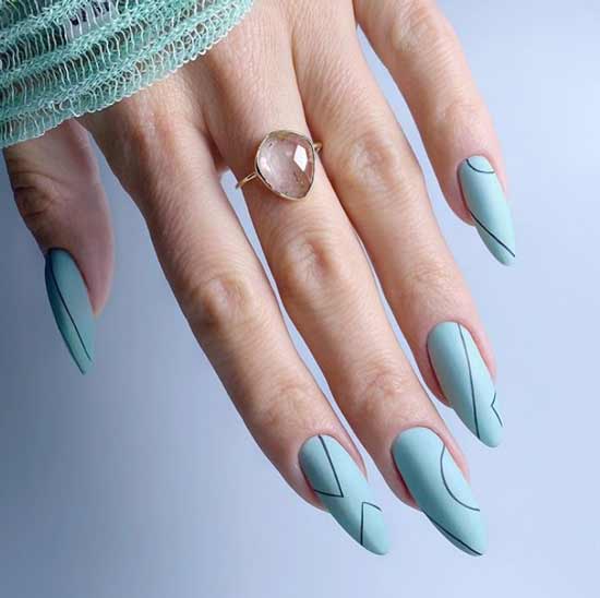 Pale blue manicure long nails