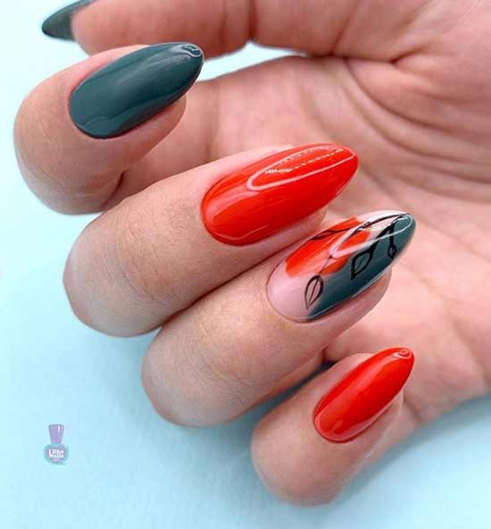 Red-green beautiful manicure