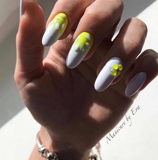 White manicure with beautiful volumetric elements