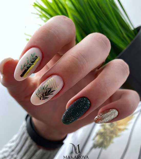 Manicure with green sprigs