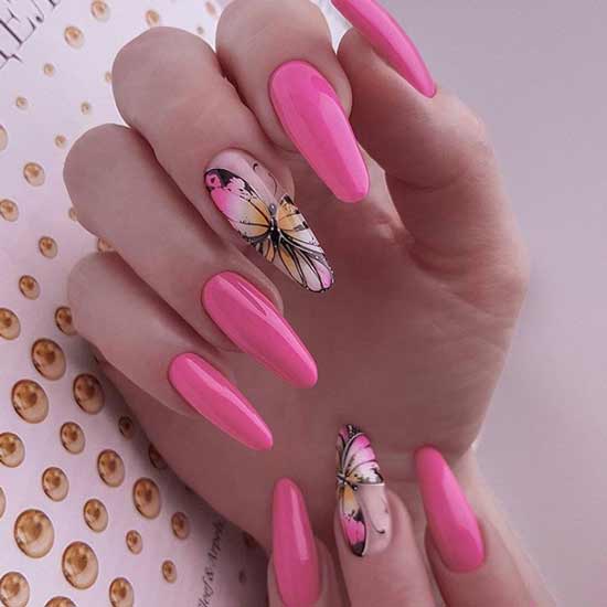 Long nails with a beautiful butterfly