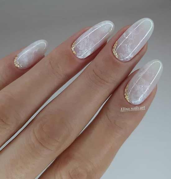 White manicure with a beautiful texture