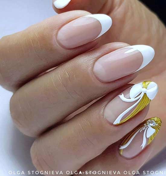 White and gold french nails long