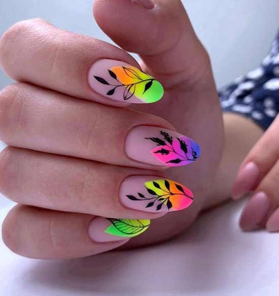 Long nails with neon accents