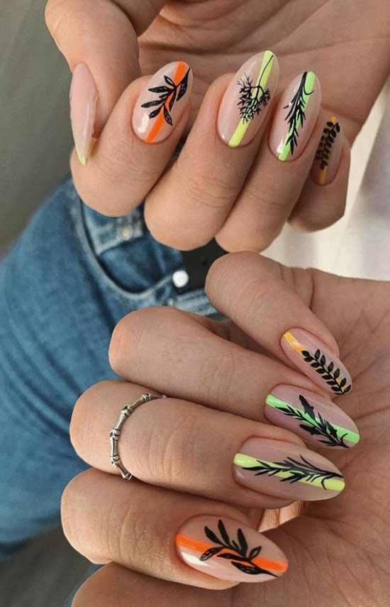 Drawings on a translucent background of long nails