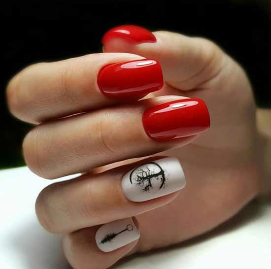 Red black and white in manicure