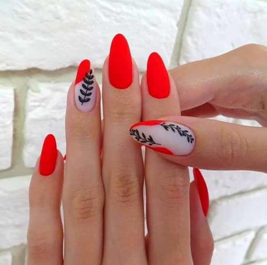 Scarlet manicure with black pattern