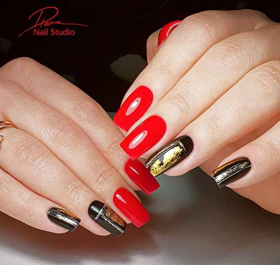 Red-black-gold manicure