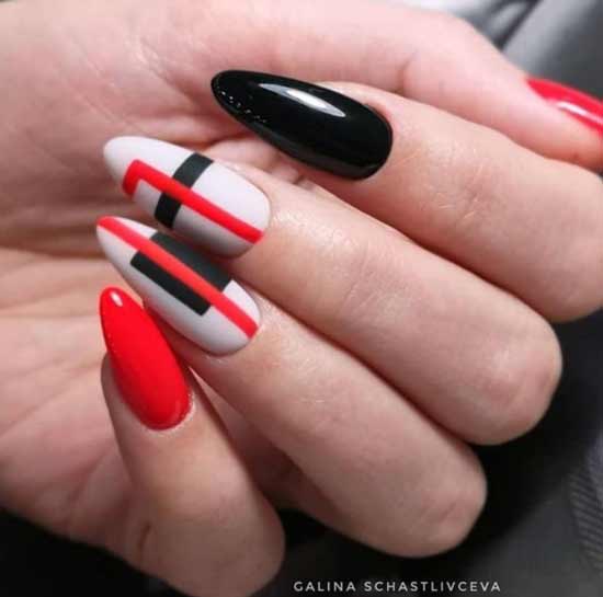 Red and black lines manicure