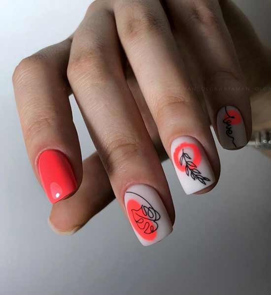 Red and white black manicure