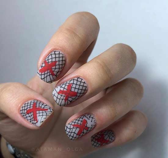 Black and red stamping on nails