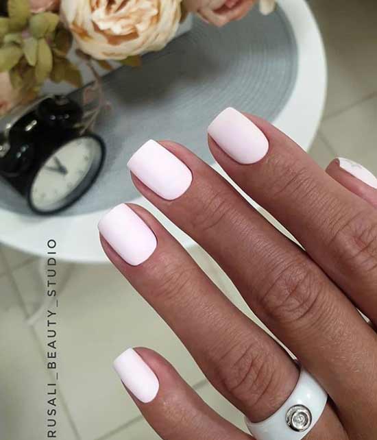 Wedding matte pink manicure short nails