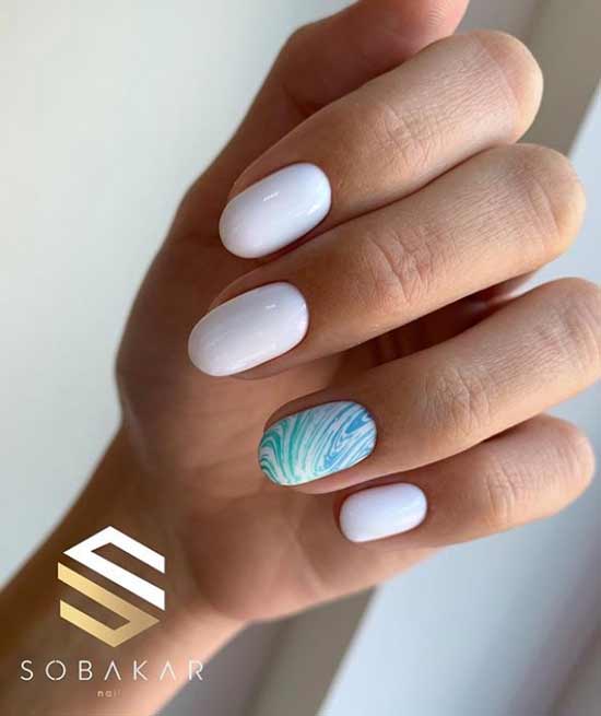 White with mint manicure for a wedding