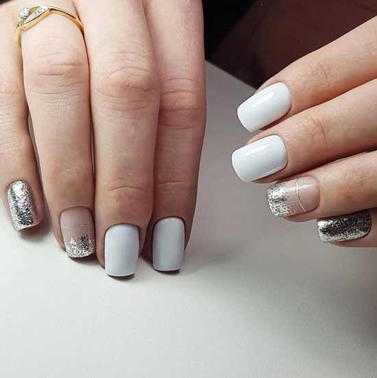 White manicure with silver