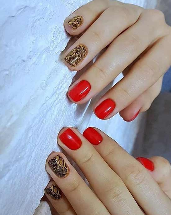 Ongles rouges et serpent brun