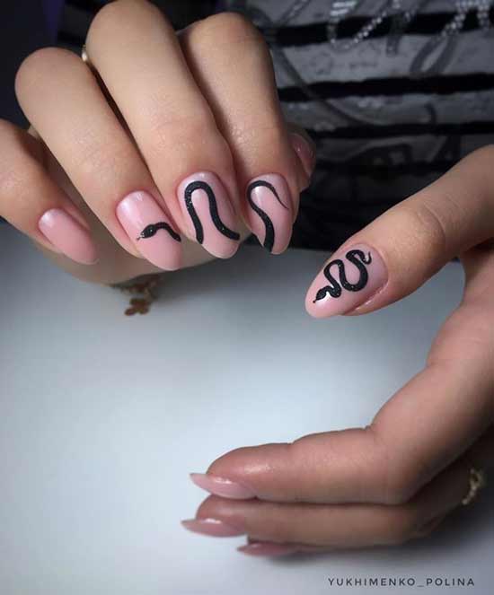 Nude manicure with a snake