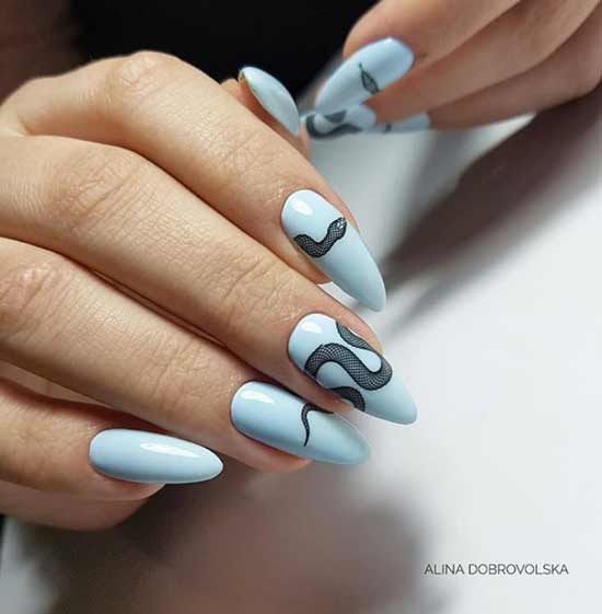 Blue manicure black snake