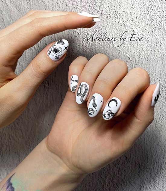 Manicure with snake design