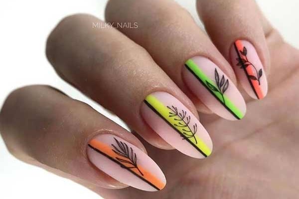 Nail design with colored stripes