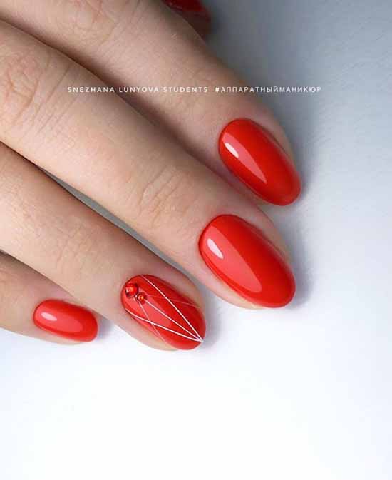 Red nails with stripes photo