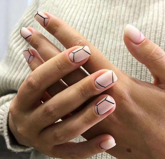 Beige manicure with black geometry