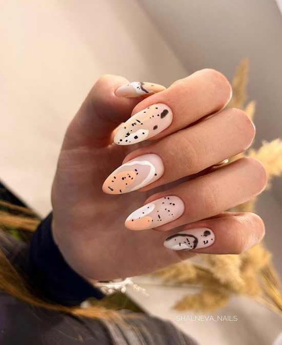 Manicure beige with black for long nails