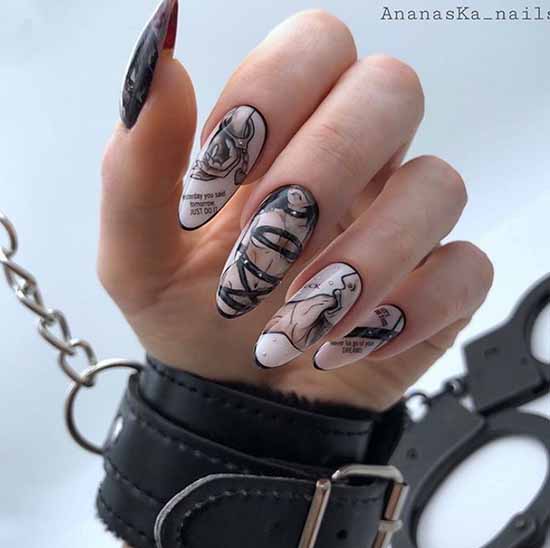 Manicure beige with black: 105 photos with the most beautiful design