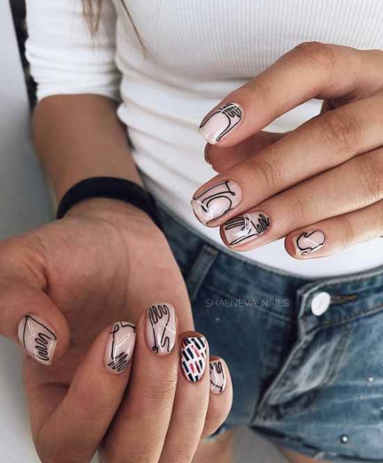 Manicure beige with black: 105 photos with the most beautiful design