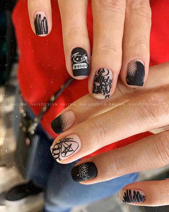 Manicure beige with black: 105 photos with the most beautiful design